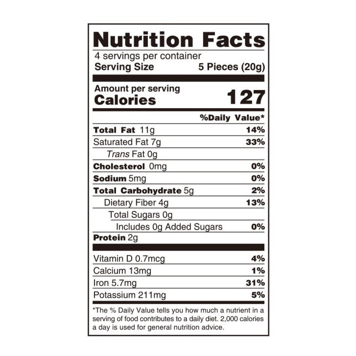 Nutrition facts of Amotrio 100% dark chocolate