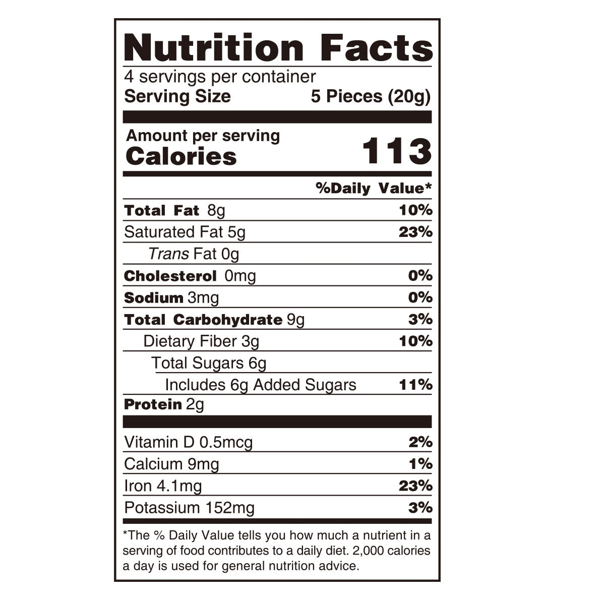 Nutrition facts of Amorio 72% Couverture Dark Chocolate