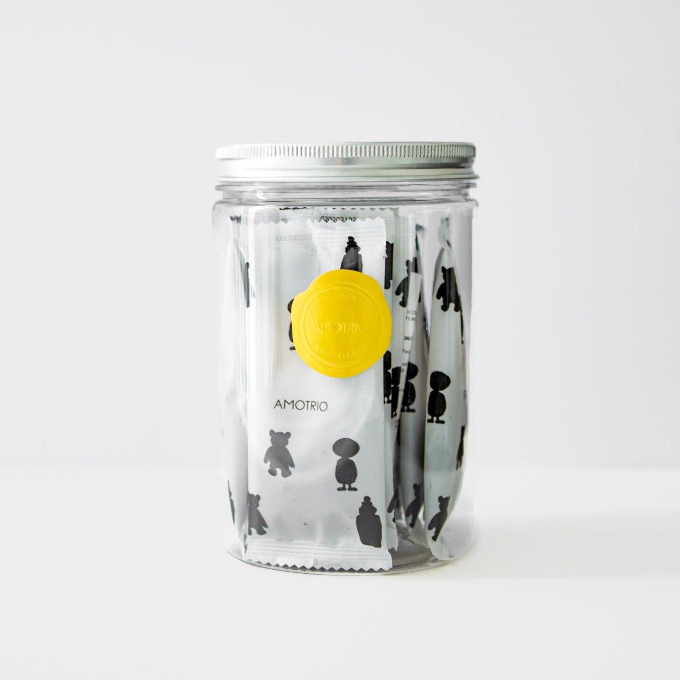 Amotrio bear-shaped dark chocolate lollipop in a transparent jar