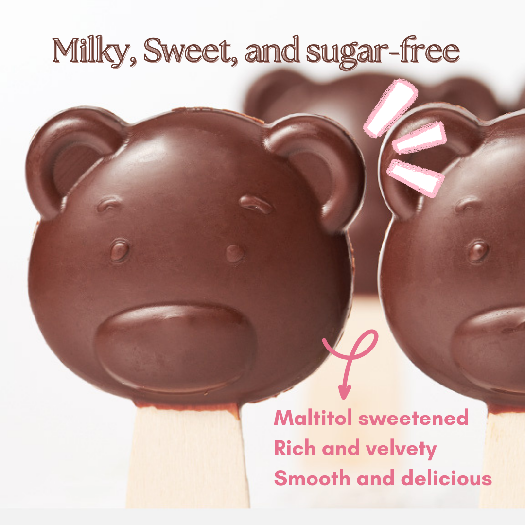 Maltitol-sweetened creamy milk chocolate lollipop without sugar