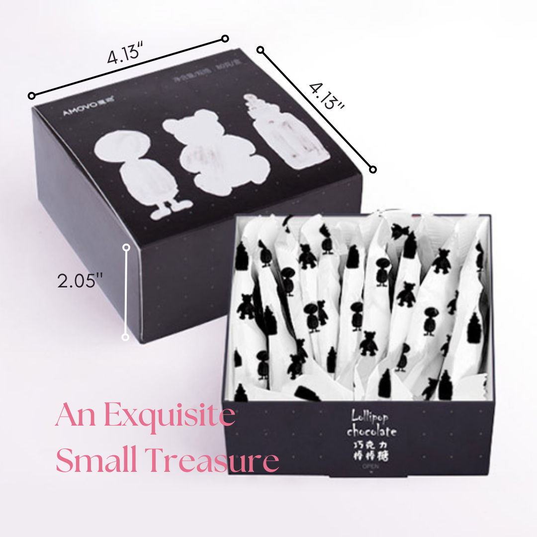 Dimensions of bear-shaped dark chocolate lollipop gift box