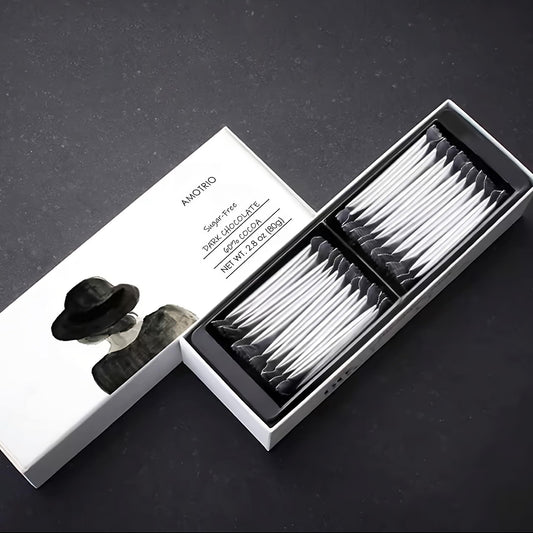 Illustrated packaging of sugar-free dark chocolate bar with woman's back design and Amotrio branding