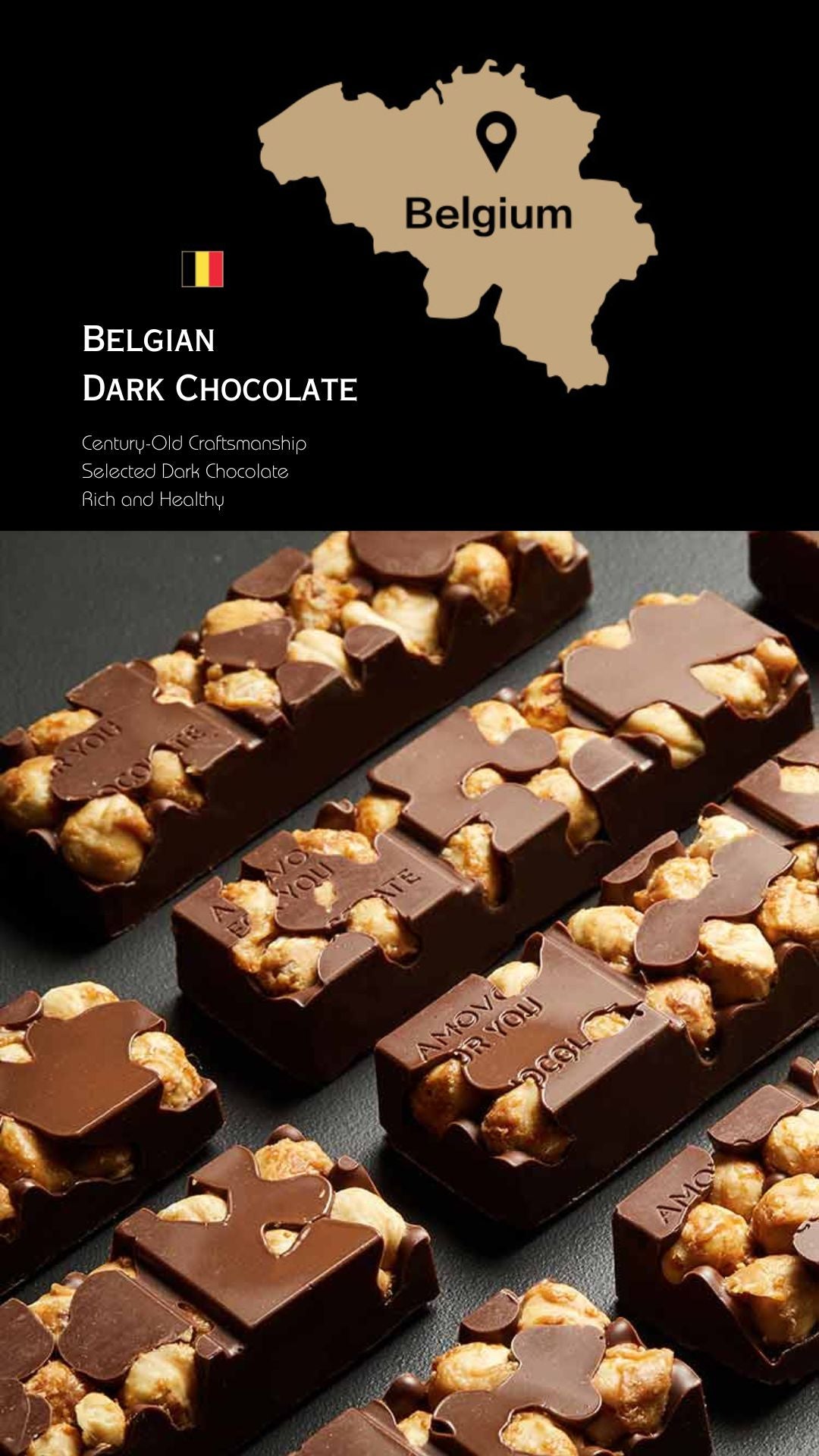 Amotrio premium Belgian Hazelnut Dark Chocolate Bar