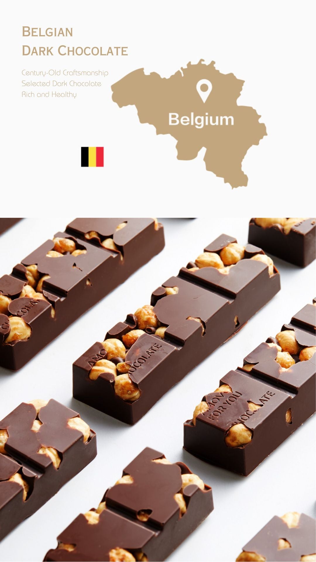 Hazelnut chocolate bar with Belgian Dark chocolate without sugar