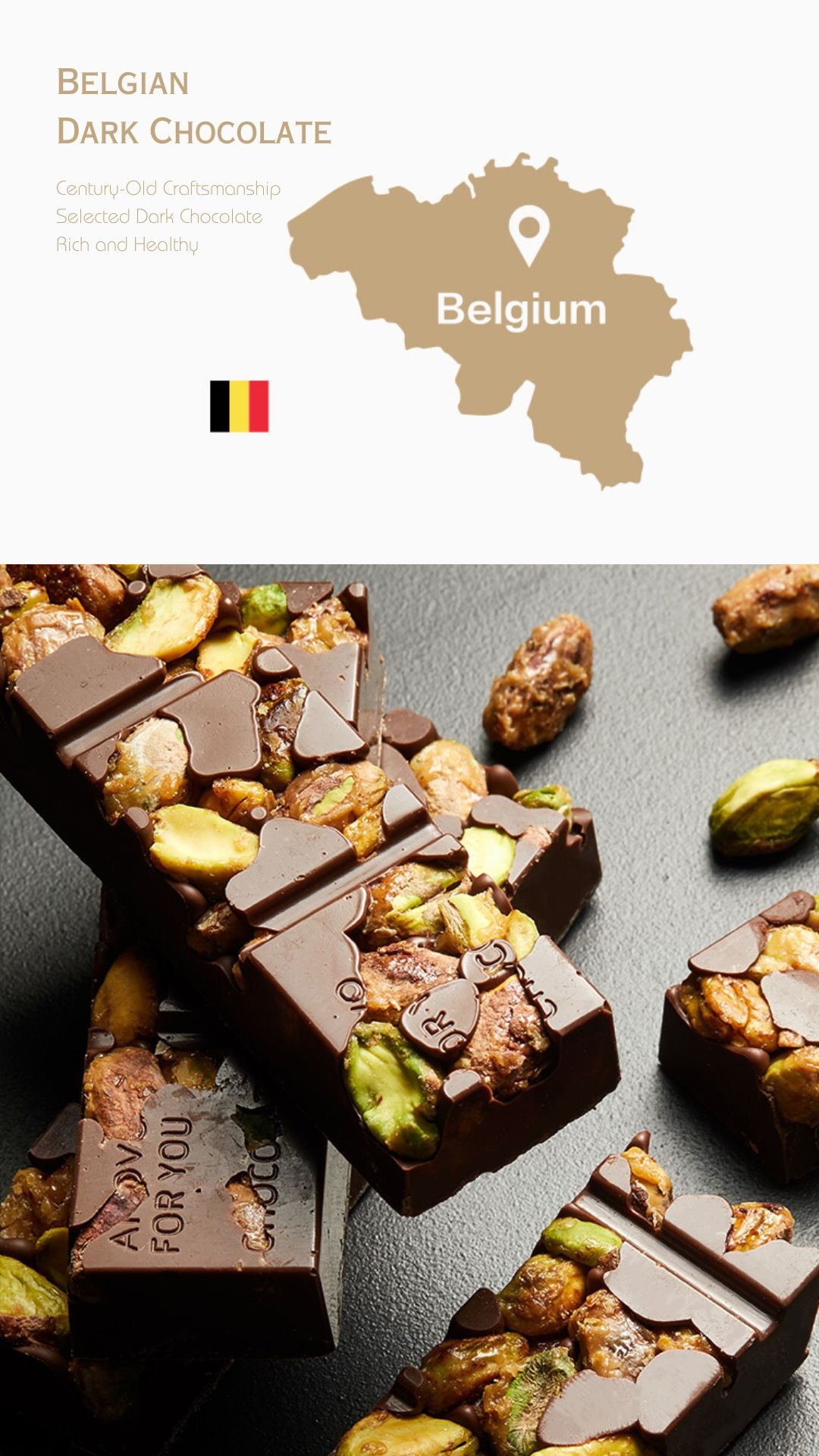 Premium Belgian Pistachio Dark Chocolate Bar