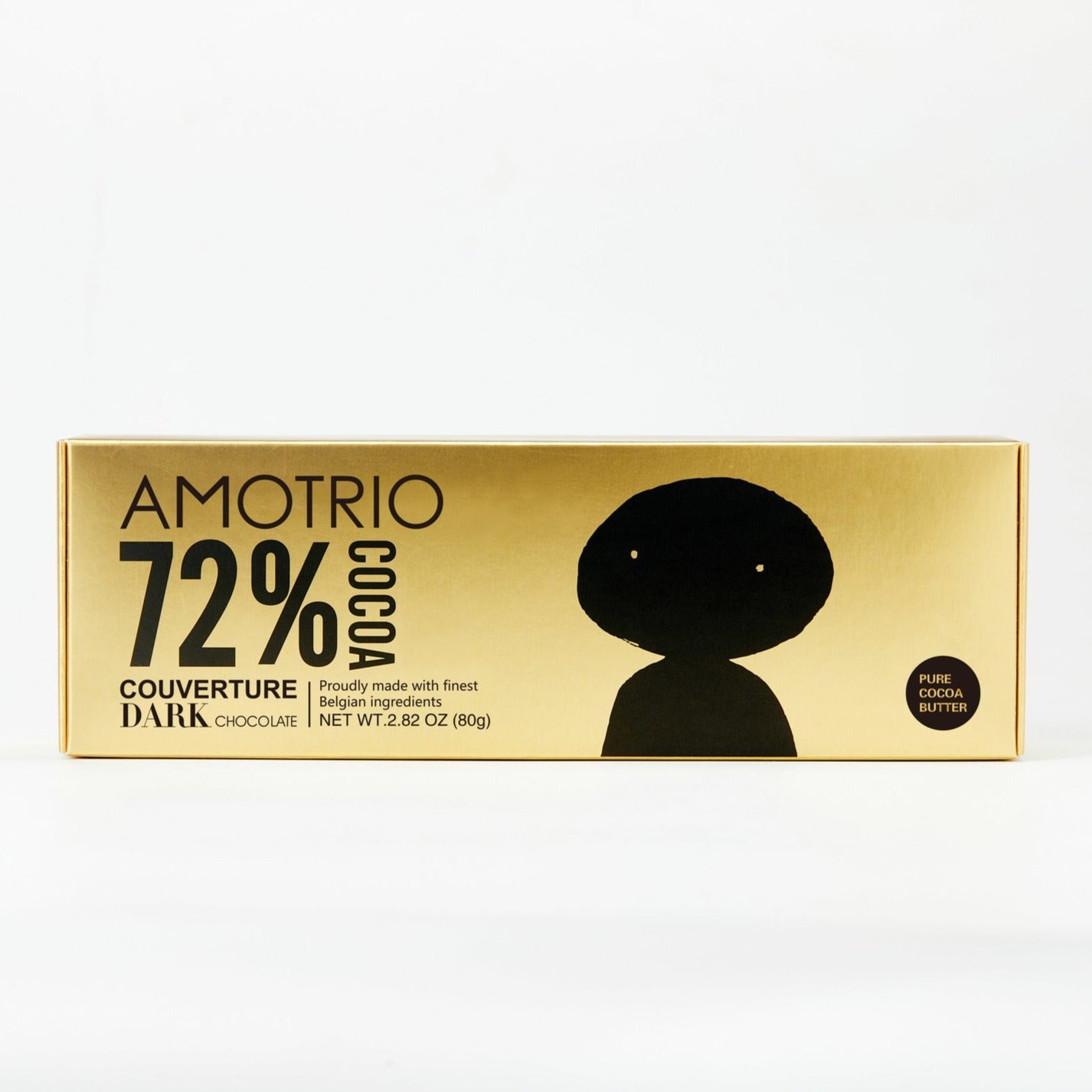 Fancy packaging of Amotrio 72% Couverture Dark Chocolate