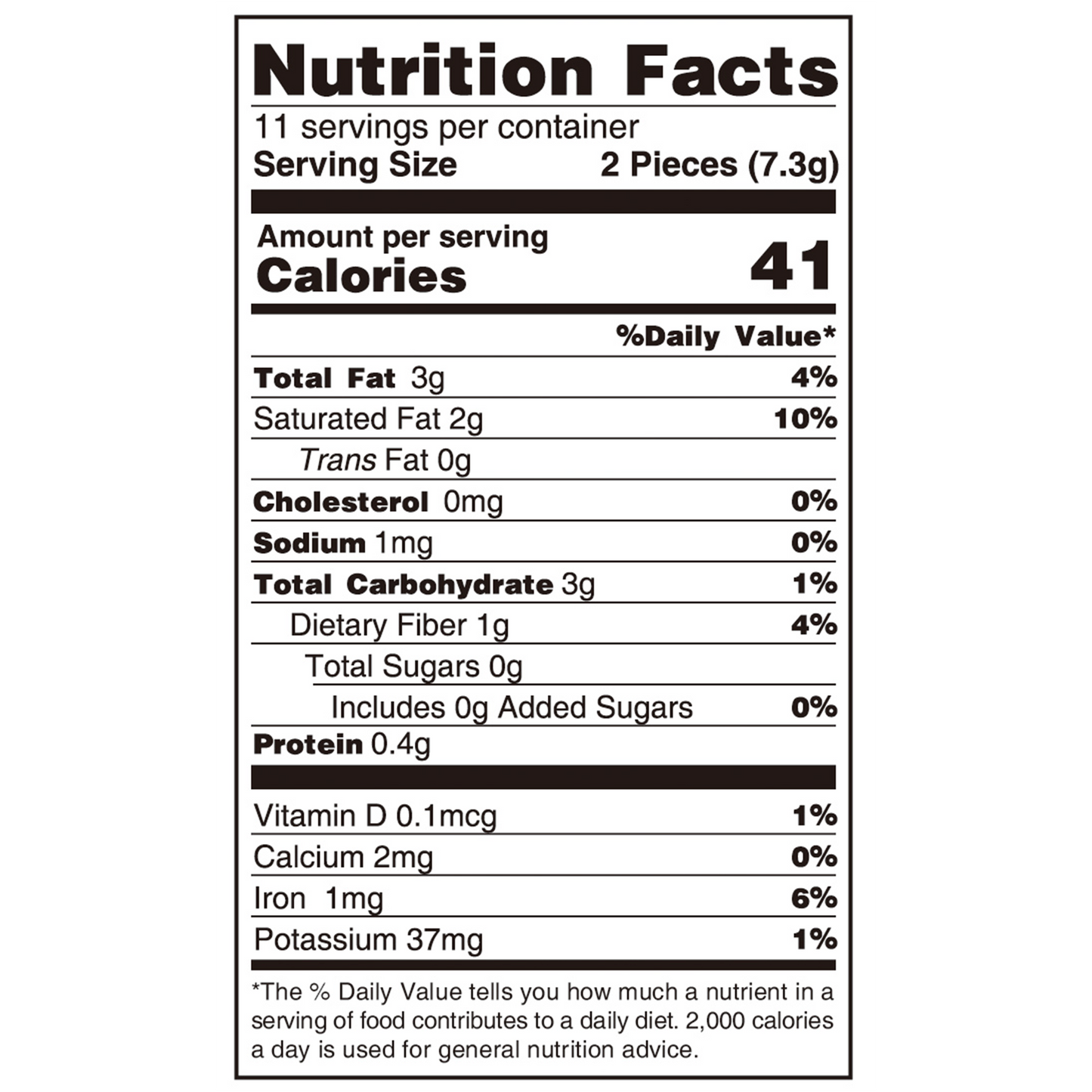 Nutrition Facts of 60% Sugar-Free Dark Chocolate
