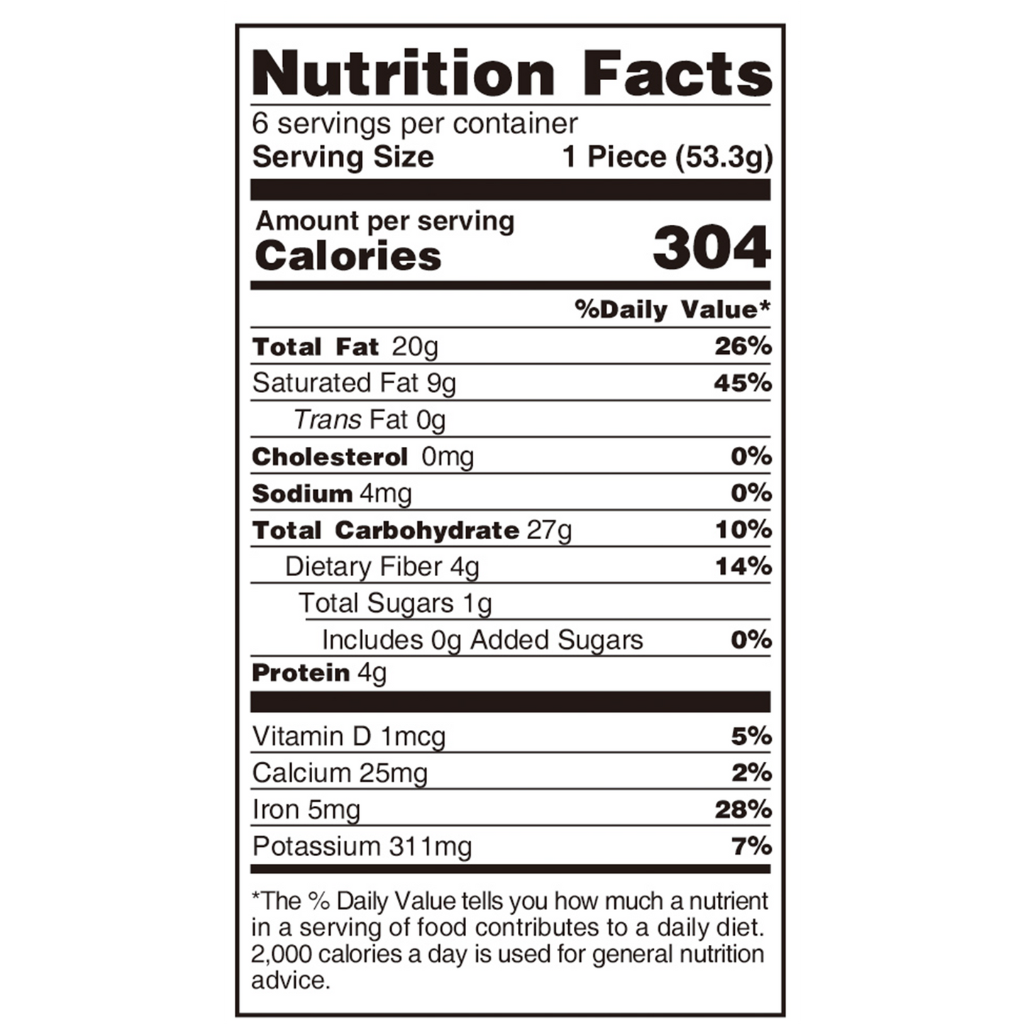 Nutrition Facts of No-Sugar-Added Pistachio chocolate Bars