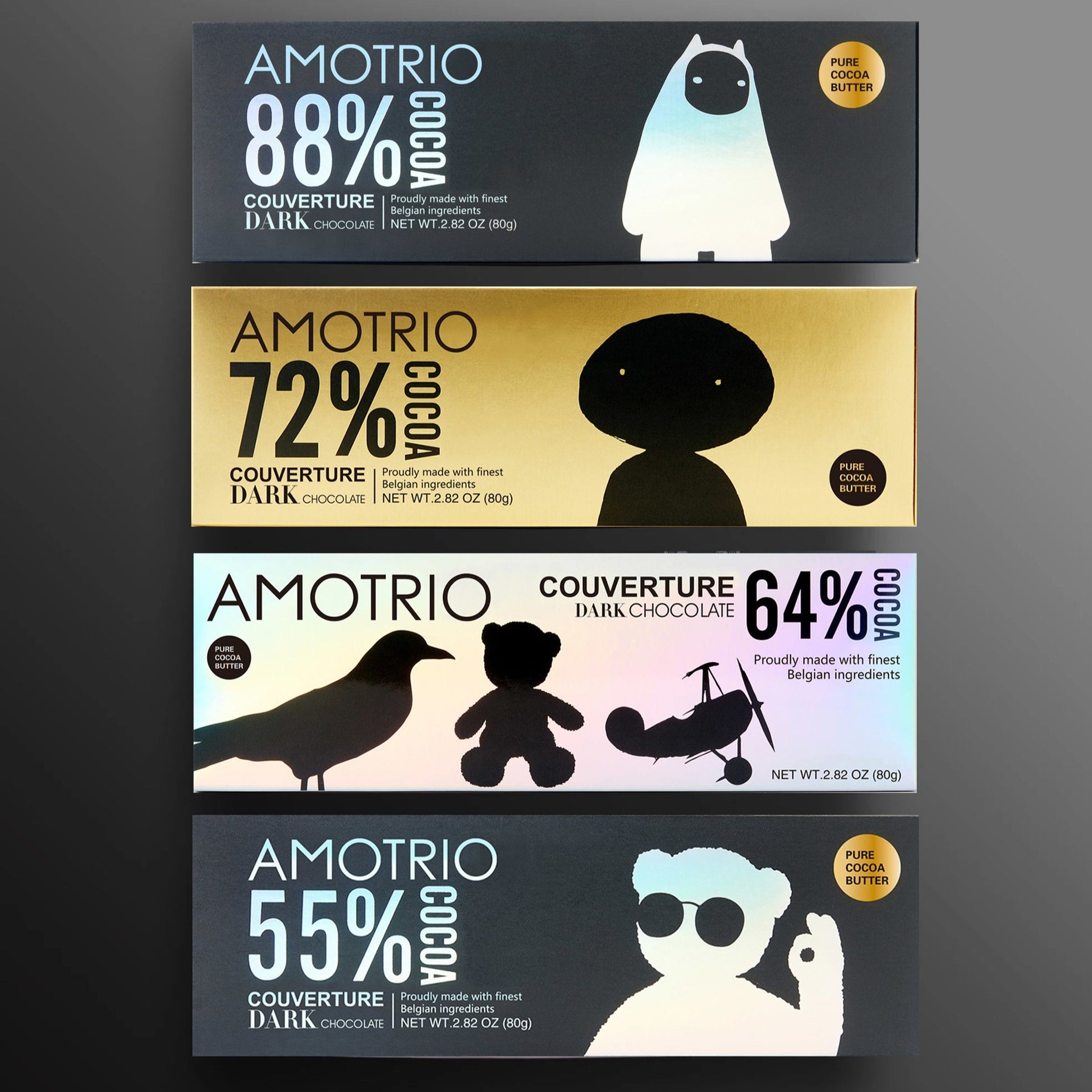 55% 64% 72% 88% Couverture Dark Chocolate Set of 4